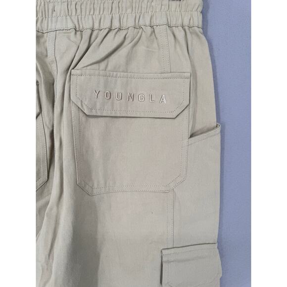 YoungLA Cargo Pants Mens Small Tan Utility Pocket Jogger Relaxed Fit Athletic - Picture 6 of 13